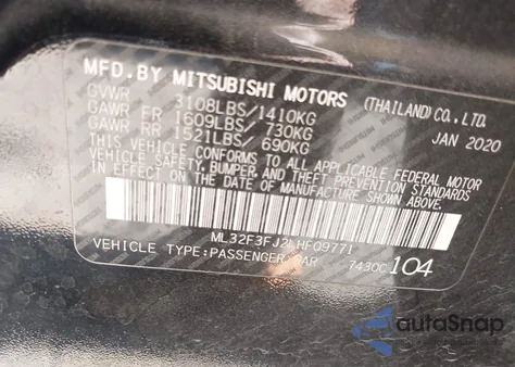 2020 Mitsubishi Mirage G4 Es from USA, damaged, VIN ML32F3FJ2LHF09771